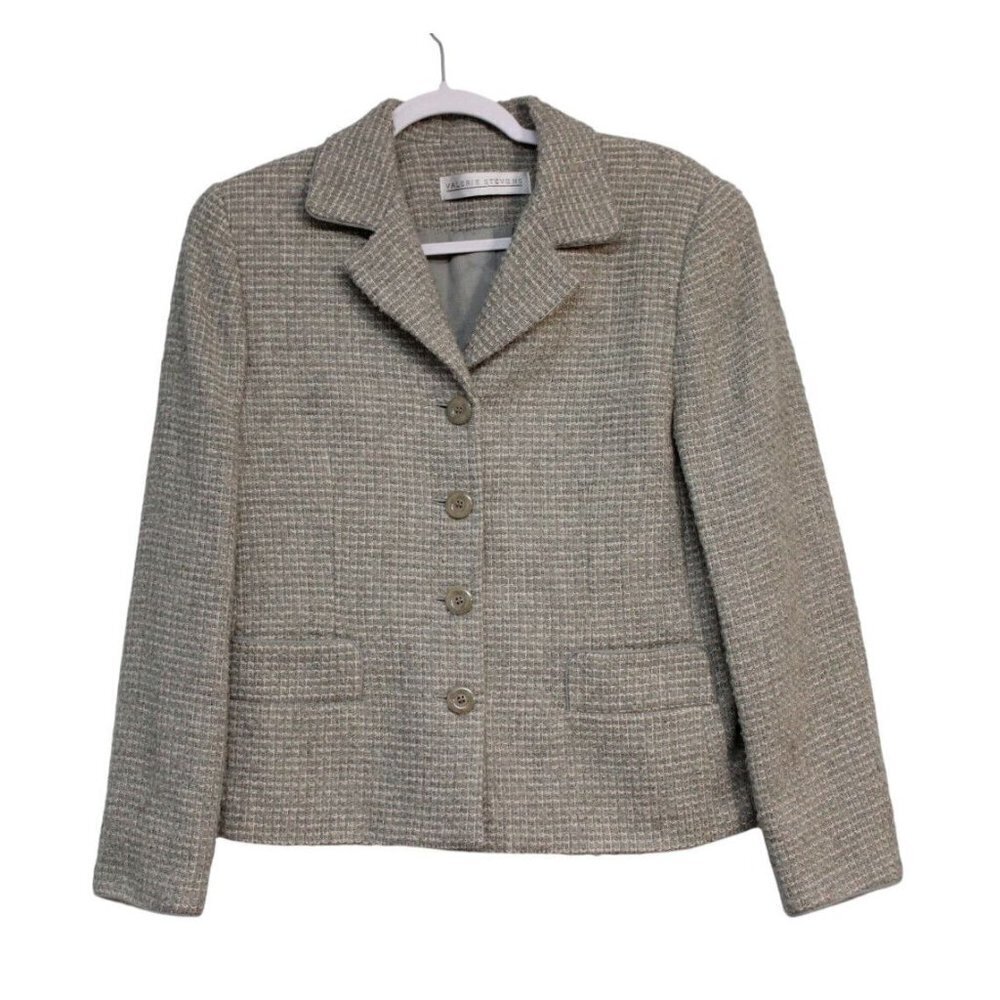 Valerie Stevens Blazer Jacket Coat Size 4 Wool Tweed Preppy Business Casual